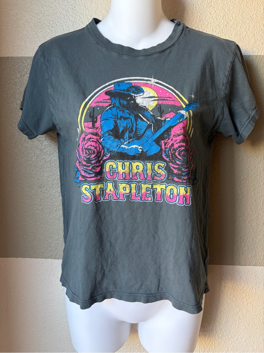 LetLuv Anthropologie Women’s XS Tee Shirt Chris Stapleton Graphic T Grey Pink